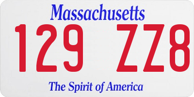MA license plate 129ZZ8