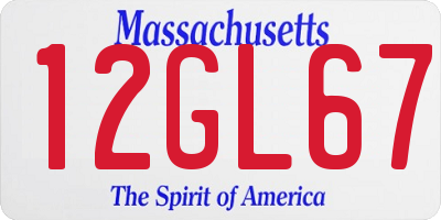 MA license plate 12GL67