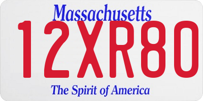 MA license plate 12XR80