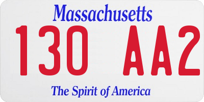 MA license plate 130AA2