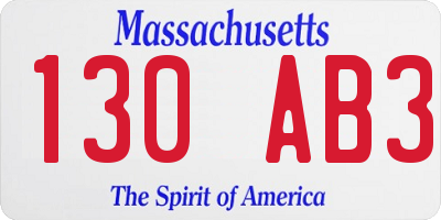 MA license plate 130AB3