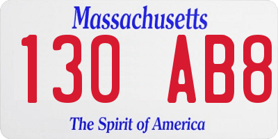MA license plate 130AB8