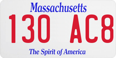 MA license plate 130AC8