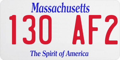 MA license plate 130AF2