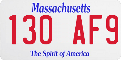 MA license plate 130AF9