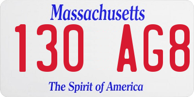 MA license plate 130AG8