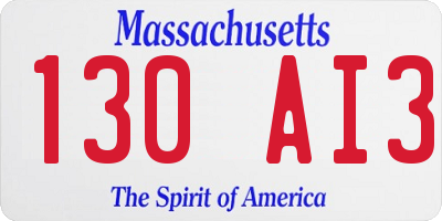 MA license plate 130AI3