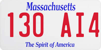 MA license plate 130AI4