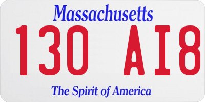 MA license plate 130AI8