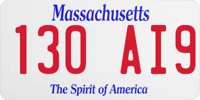 MA license plate 130AI9