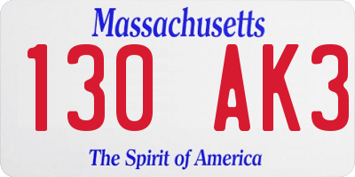 MA license plate 130AK3