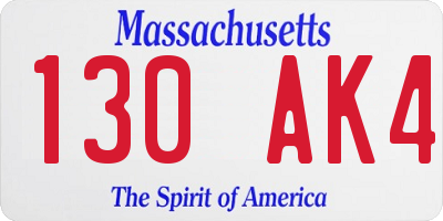 MA license plate 130AK4