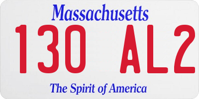 MA license plate 130AL2