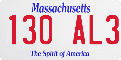 MA license plate 130AL3