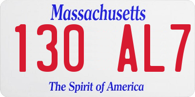 MA license plate 130AL7