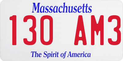 MA license plate 130AM3