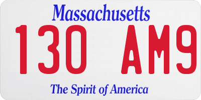 MA license plate 130AM9