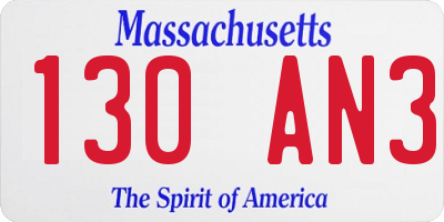 MA license plate 130AN3