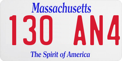 MA license plate 130AN4