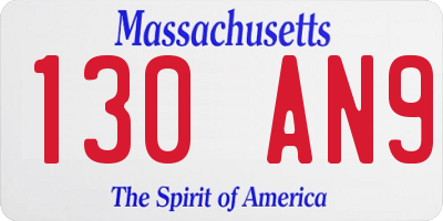 MA license plate 130AN9
