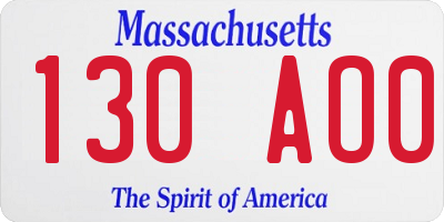 MA license plate 130AO0