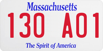 MA license plate 130AO1