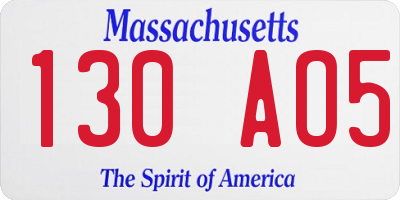 MA license plate 130AO5