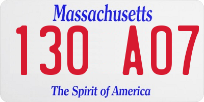MA license plate 130AO7