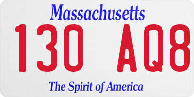 MA license plate 130AQ8