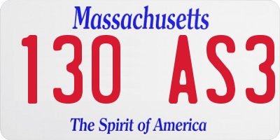 MA license plate 130AS3