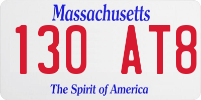 MA license plate 130AT8