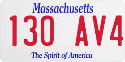 MA license plate 130AV4