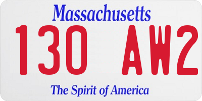 MA license plate 130AW2