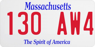 MA license plate 130AW4