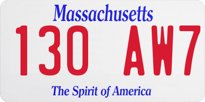 MA license plate 130AW7