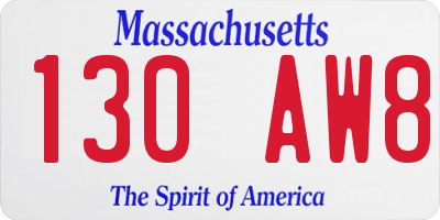 MA license plate 130AW8