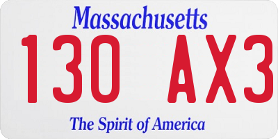MA license plate 130AX3