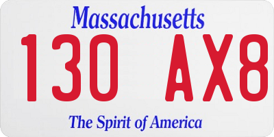MA license plate 130AX8