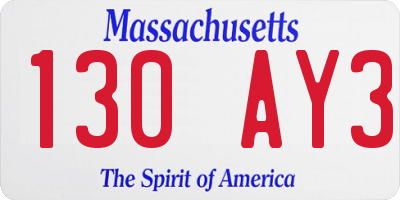 MA license plate 130AY3