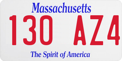 MA license plate 130AZ4