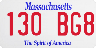MA license plate 130BG8