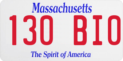 MA license plate 130BI0