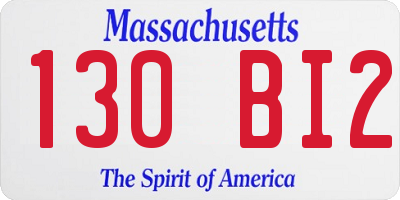 MA license plate 130BI2