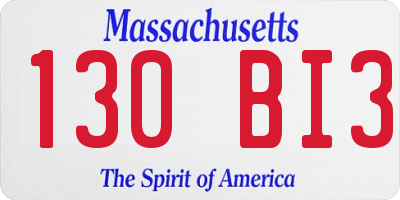 MA license plate 130BI3