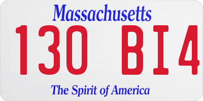 MA license plate 130BI4