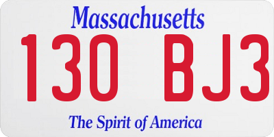 MA license plate 130BJ3