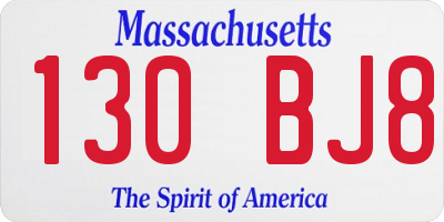 MA license plate 130BJ8
