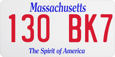 MA license plate 130BK7