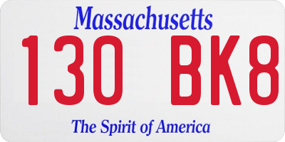 MA license plate 130BK8