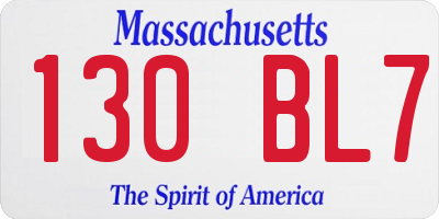 MA license plate 130BL7